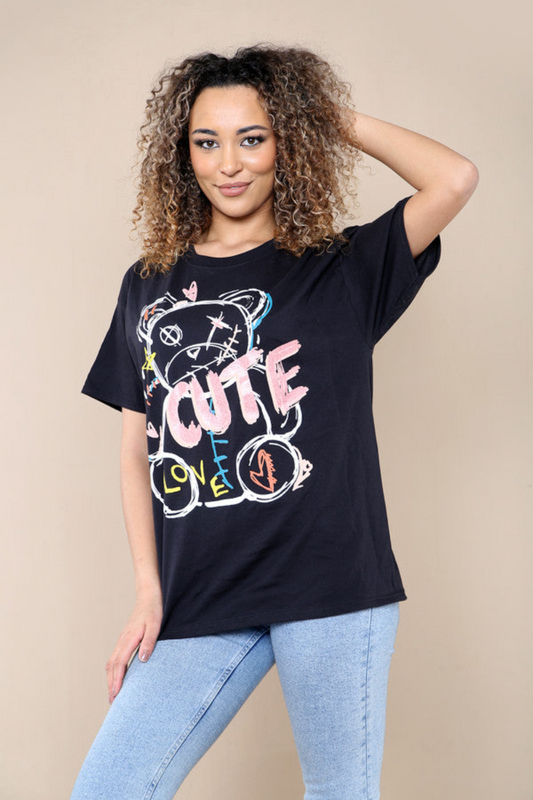 Ladies Printed Short Sleeve T-Shirt Top - Cute & Stylish Design