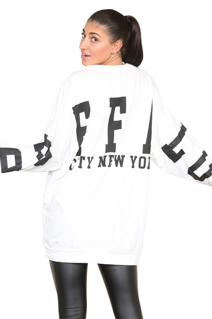 Women's Oversized Jumper Dress with Buffalo Slogan Print - Trendy Buffalo Slogan Oversized Jumper Dress for Comfortable Fashion