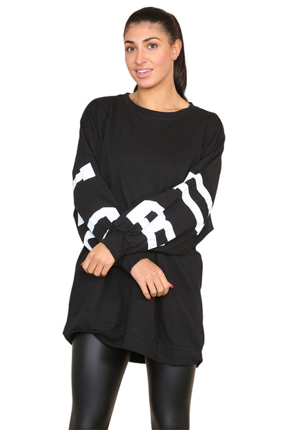 Women's Oversized Jumper Dress with Buffalo Slogan Print - Trendy Buffalo Slogan Oversized Jumper Dress for Comfortable Fashion
