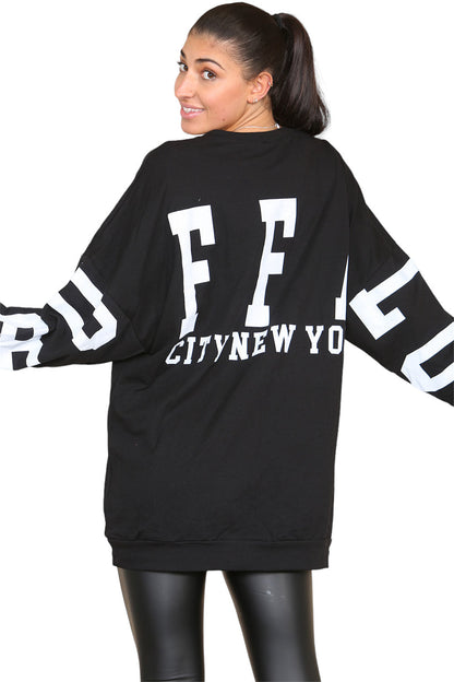 Women's Oversized Jumper Dress with Buffalo Slogan Print - Trendy Buffalo Slogan Oversized Jumper Dress for Comfortable Fashion