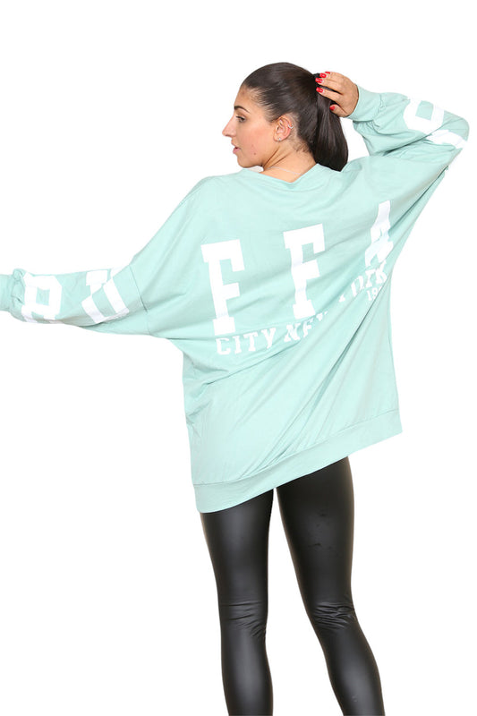 Women's Oversized Jumper Dress with Buffalo Slogan Print - Trendy Buffalo Slogan Oversized Jumper Dress for Comfortable Fashion