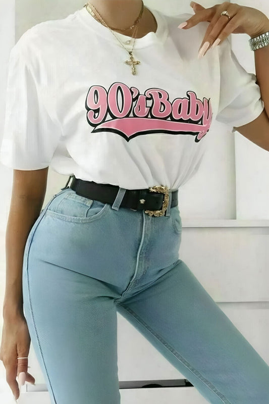 Ladies Oversized 90s T-Shirt - Vintage Baby Short Sleeves Top