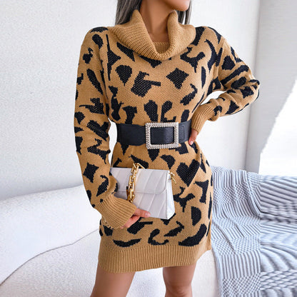 Women's Sweater Dress Long Sleeve Leopard Print