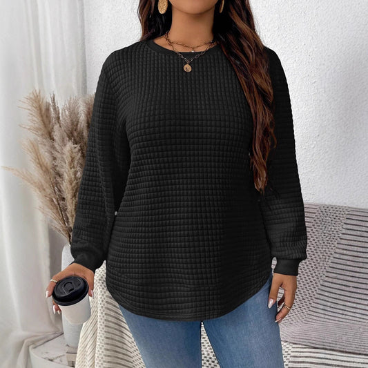 Women's Sweater Fashion All-match Casual Solid Color Square Plaid Pullover Sweater
