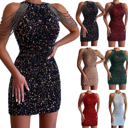 Women's Sequin Dress - Sexy, Fashionable And Off-The-Shoulder.