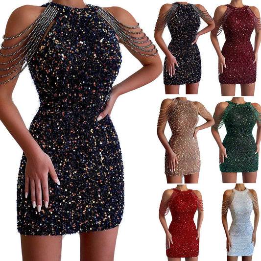 Women's Sequin Dress - Sexy, Fashionable And Off-The-Shoulder.
