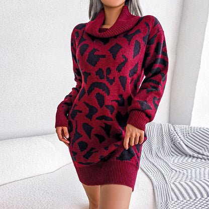 Women's Sweater Dress Long Sleeve Leopard Print