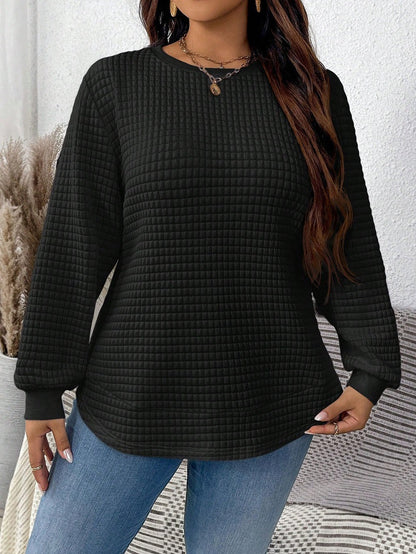 Women's Sweater Fashion All-match Casual Solid Color Square Plaid Pullover Sweater