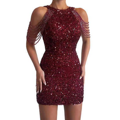 Women's Sequin Dress - Sexy, Fashionable And Off-The-Shoulder.