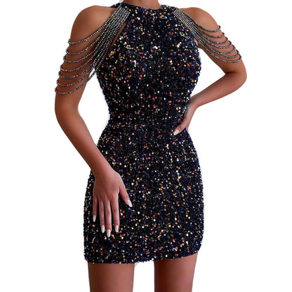 Women's Sequin Dress - Sexy, Fashionable And Off-The-Shoulder.