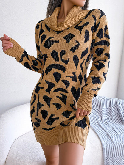 Women's Sweater Dress Long Sleeve Leopard Print