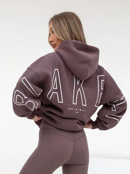 Women's Hoodie Fashionable printed thick versatile long sleeved loose hooded hip-hop hoodie