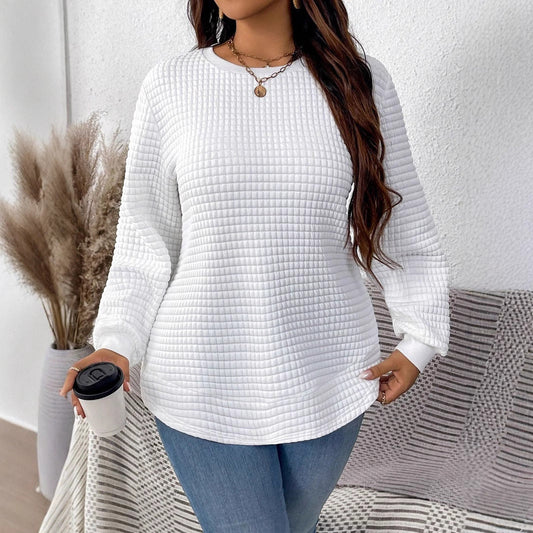 Women's Sweater Fashion All-match Casual Solid Color Square Plaid Pullover Sweater
