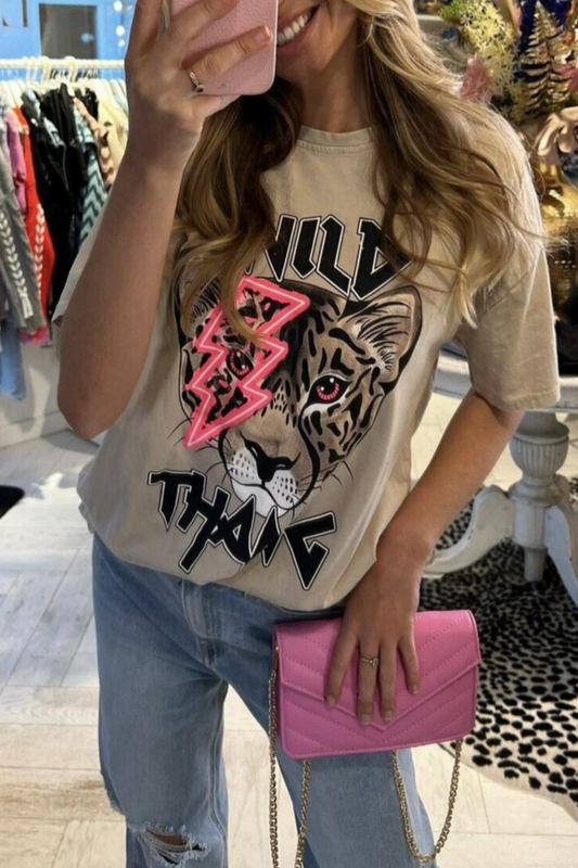 Ladies Oversized Tiger T-Shirt - Wild Thang Short Sleeves Top