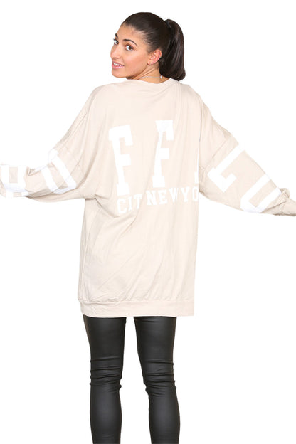 Women's Oversized Jumper Dress with Buffalo Slogan Print - Trendy Buffalo Slogan Oversized Jumper Dress for Comfortable Fashion