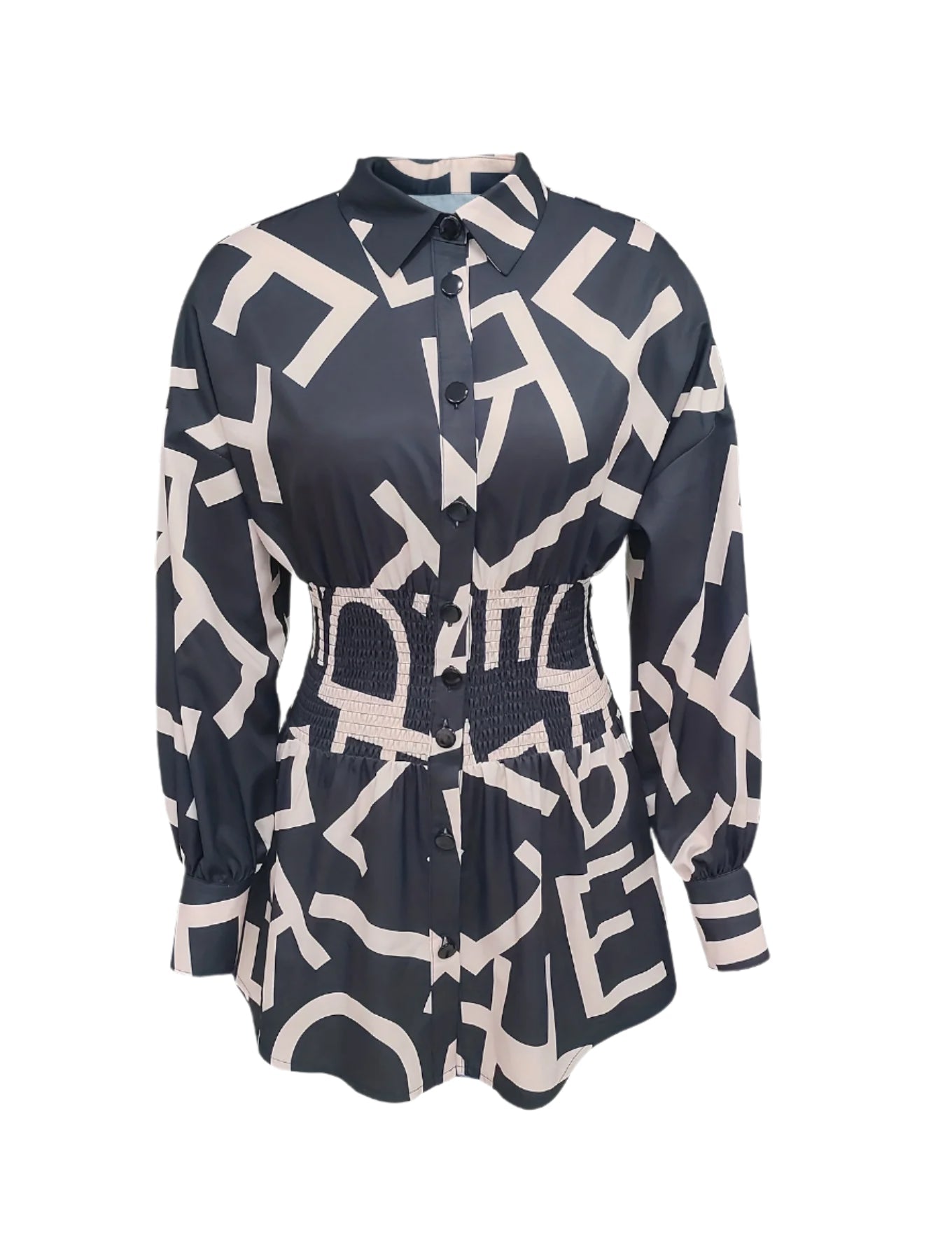 Women's Dress Elegant Shirred Waist Long Sleeve Dress