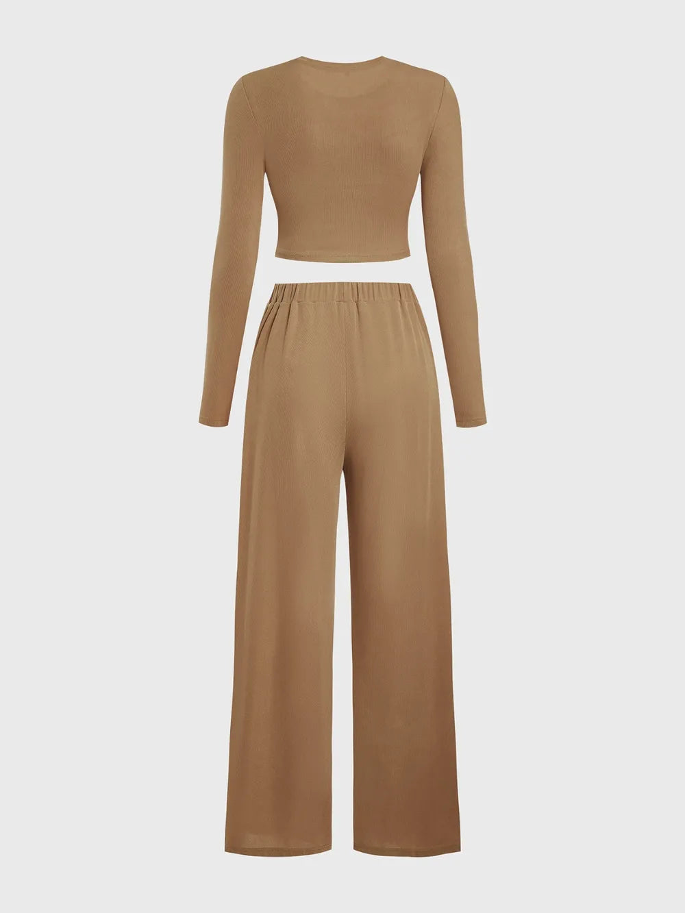 Women's Set Round Neck Long Sleeve Top and Tied Pants Set