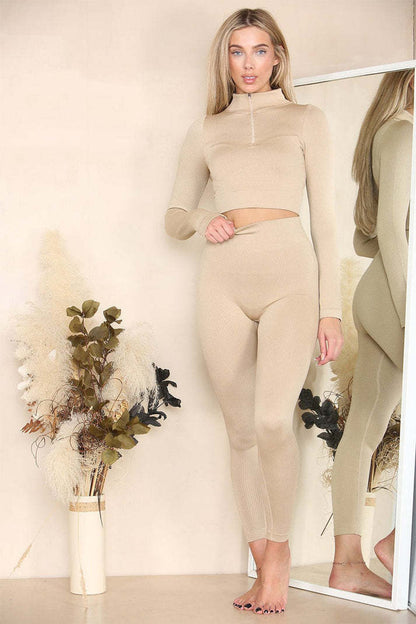 Women's Tracksuit Two Piece Set With Half Zip Detail Gym Loungewear