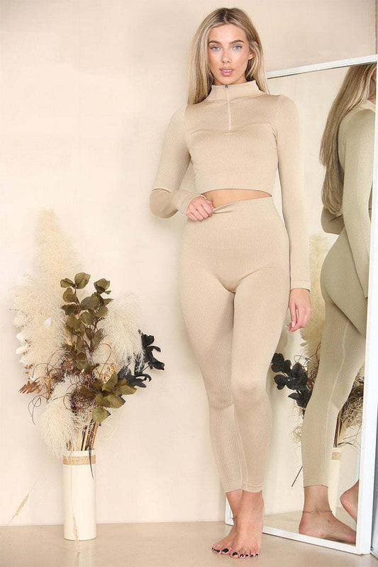 Women's Tracksuit Two Piece Set With Half Zip Detail Gym Loungewear