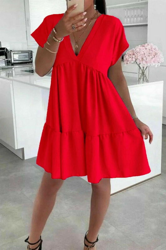 Ladies Italian V Neck Smock Dress - Elegant & Stylish Fashion Choice