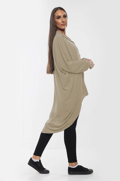Women's Shirt Dress High-Low Oversized Shirt Dress with Long Sleeves and Hem Detail