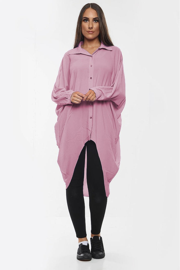 Women's Shirt Dress High-Low Oversized Shirt Dress with Long Sleeves and Hem Detail