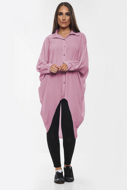 Women's Shirt Dress High-Low Oversized Shirt Dress with Long Sleeves and Hem Detail