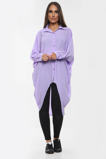 Women's Shirt Dress High-Low Oversized Shirt Dress with Long Sleeves and Hem Detail