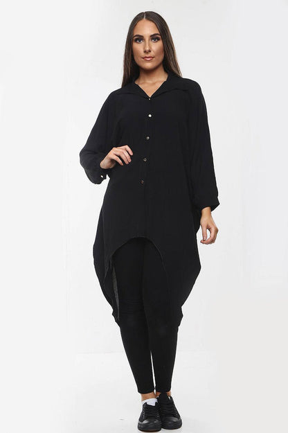 Women's Shirt Dress High-Low Oversized Shirt Dress with Long Sleeves and Hem Detail