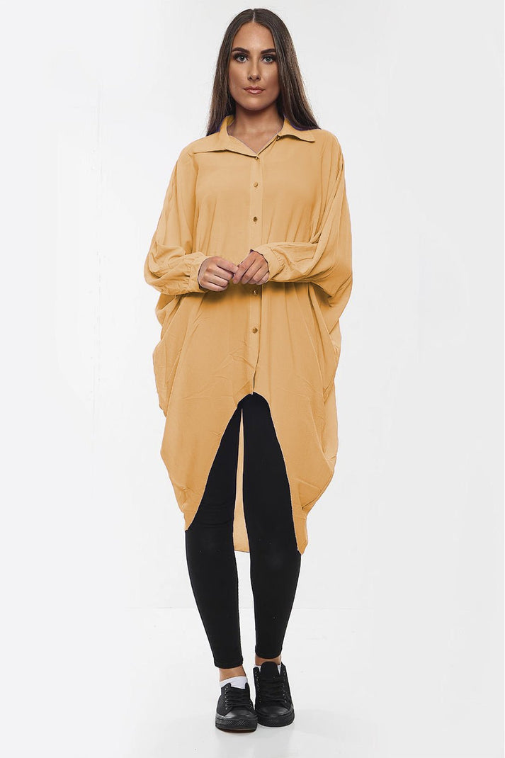 Women's Shirt Dress High-Low Oversized Shirt Dress with Long Sleeves and Hem Detail