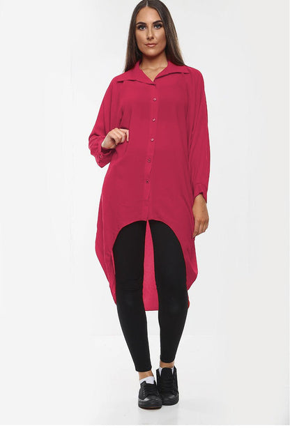 Women's Shirt Dress High-Low Oversized Shirt Dress with Long Sleeves and Hem Detail