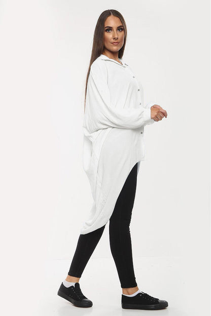 Women's Shirt Dress High-Low Oversized Shirt Dress with Long Sleeves and Hem Detail
