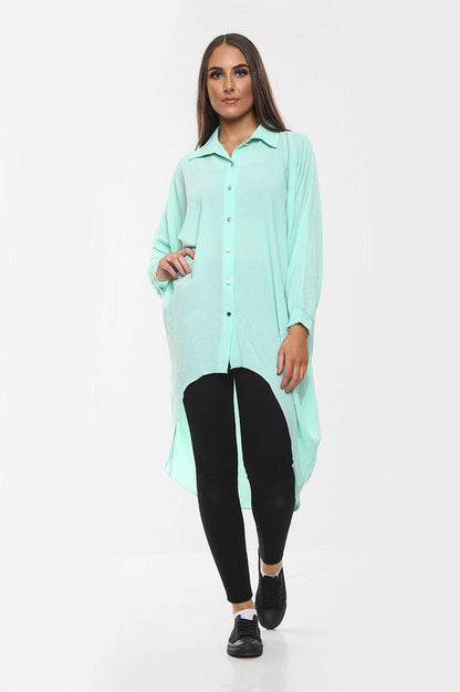 Women's Shirt Dress High-Low Oversized Shirt Dress with Long Sleeves and Hem Detail
