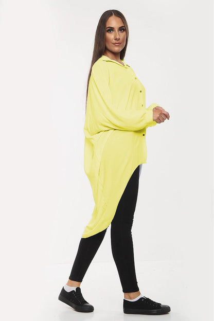 Women's Shirt Dress High-Low Oversized Shirt Dress with Long Sleeves and Hem Detail