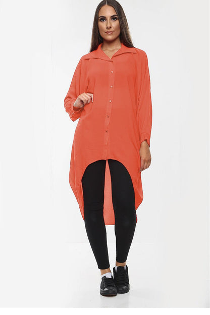 Women's Shirt Dress High-Low Oversized Shirt Dress with Long Sleeves and Hem Detail