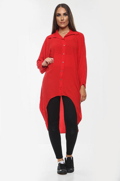 Women's Shirt Dress High-Low Oversized Shirt Dress with Long Sleeves and Hem Detail