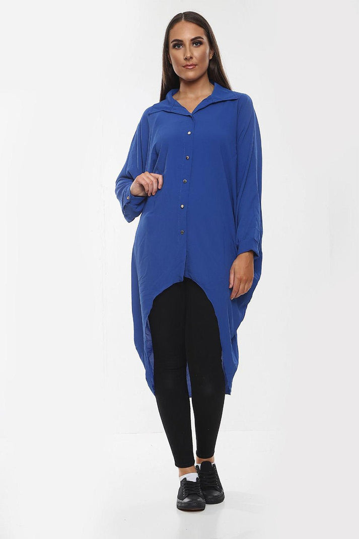 Women's Shirt Dress High-Low Oversized Shirt Dress with Long Sleeves and Hem Detail