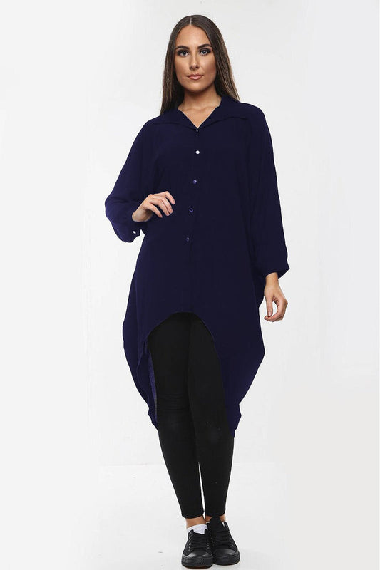 Women's Shirt Dress High-Low Oversized Shirt Dress with Long Sleeves and Hem Detail