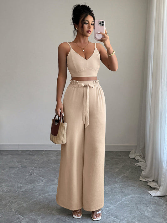 Women's Suspender vest wide-leg pants two-piece set