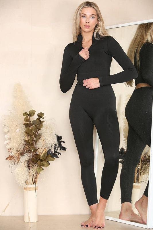Women's Ribbed Tracksuit Set 🌸 Two Piece Half Zip Gym Loungewear