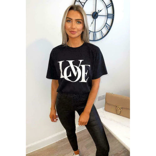 Ladies Oversized Love Print T-Shirt Top with Short Sleeves