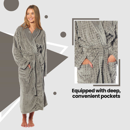 Women's Luxury  Waffle Fleece Robe Soft Warm Long Dressing Gown with Belt and Pockets Loungewear by Daisy Dreamer